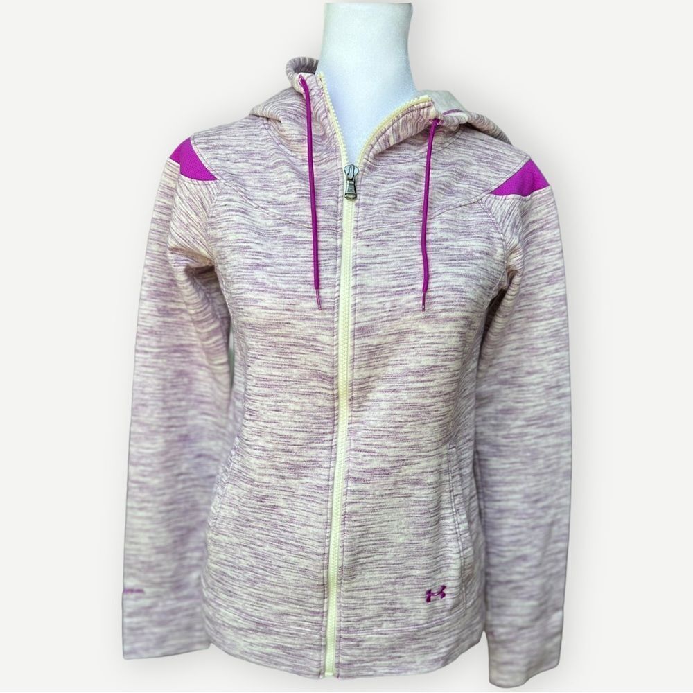 Under Armour Cold Gear Purple Hooded Zip Up Jacket. Logo on Pocket. XS.